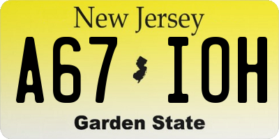 NJ license plate A67IOH