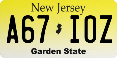 NJ license plate A67IOZ