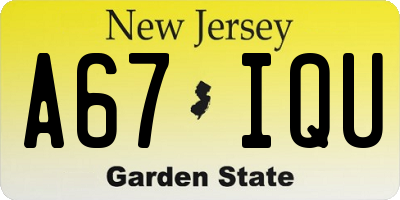 NJ license plate A67IQU