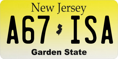 NJ license plate A67ISA