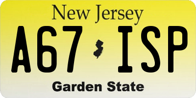 NJ license plate A67ISP