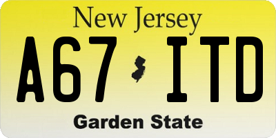 NJ license plate A67ITD
