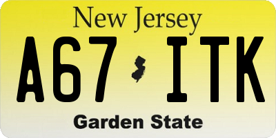 NJ license plate A67ITK