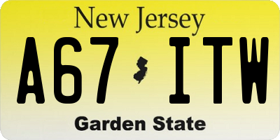 NJ license plate A67ITW
