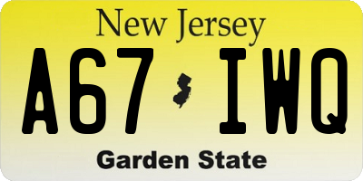 NJ license plate A67IWQ