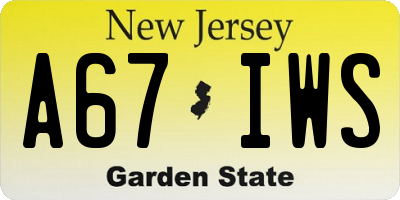 NJ license plate A67IWS