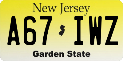 NJ license plate A67IWZ