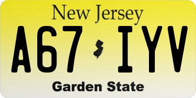 NJ license plate A67IYV
