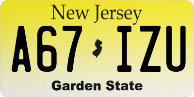 NJ license plate A67IZU
