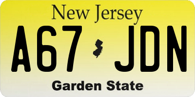 NJ license plate A67JDN