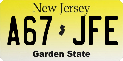 NJ license plate A67JFE
