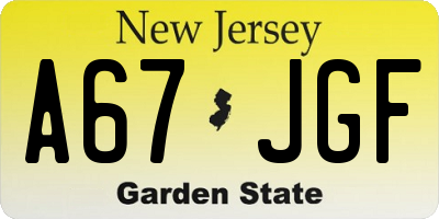 NJ license plate A67JGF