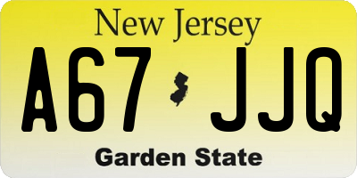 NJ license plate A67JJQ