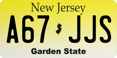 NJ license plate A67JJS