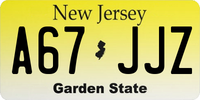 NJ license plate A67JJZ