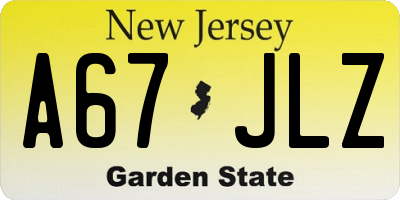 NJ license plate A67JLZ