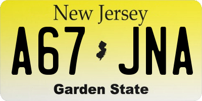 NJ license plate A67JNA