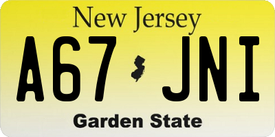 NJ license plate A67JNI