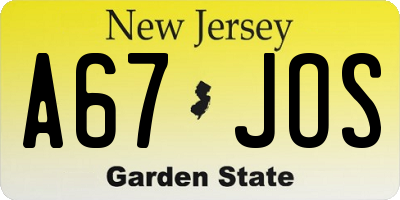 NJ license plate A67JOS