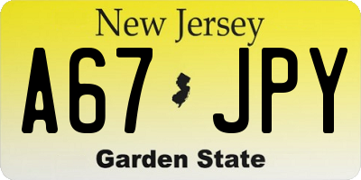 NJ license plate A67JPY