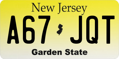 NJ license plate A67JQT