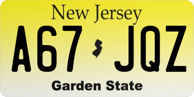 NJ license plate A67JQZ