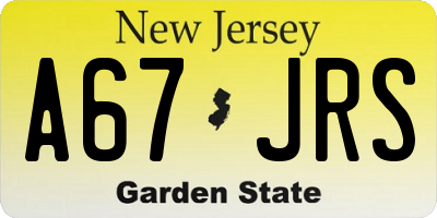 NJ license plate A67JRS