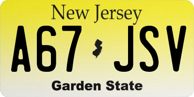 NJ license plate A67JSV