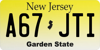 NJ license plate A67JTI