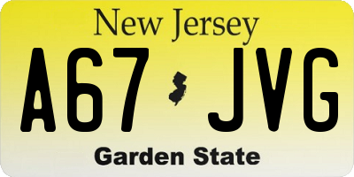 NJ license plate A67JVG