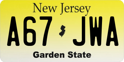 NJ license plate A67JWA