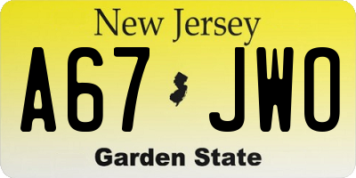 NJ license plate A67JWO