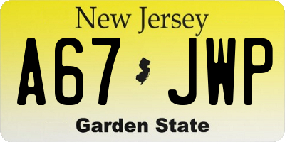 NJ license plate A67JWP