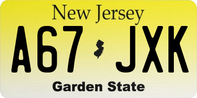 NJ license plate A67JXK
