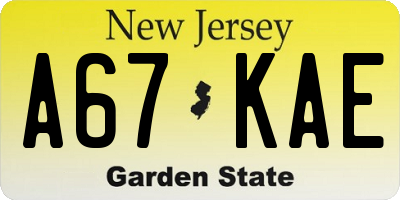 NJ license plate A67KAE