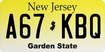 NJ license plate A67KBQ