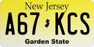 NJ license plate A67KCS