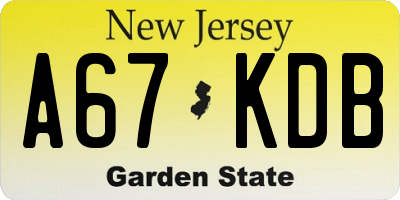 NJ license plate A67KDB