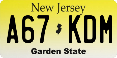 NJ license plate A67KDM