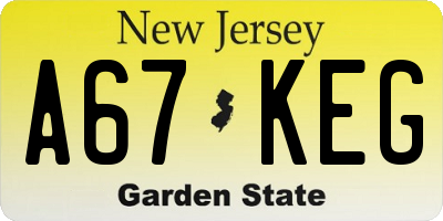 NJ license plate A67KEG