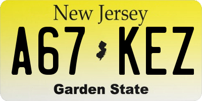 NJ license plate A67KEZ