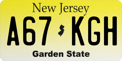NJ license plate A67KGH