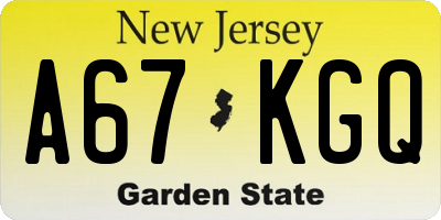 NJ license plate A67KGQ