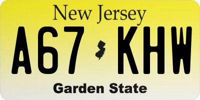 NJ license plate A67KHW