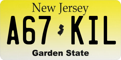 NJ license plate A67KIL