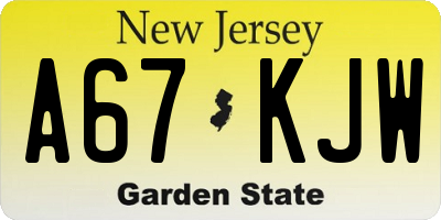NJ license plate A67KJW