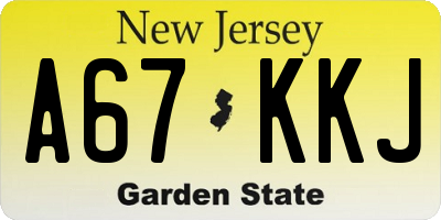 NJ license plate A67KKJ