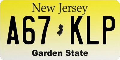 NJ license plate A67KLP
