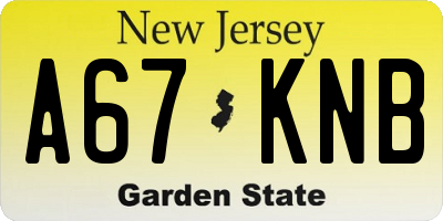 NJ license plate A67KNB