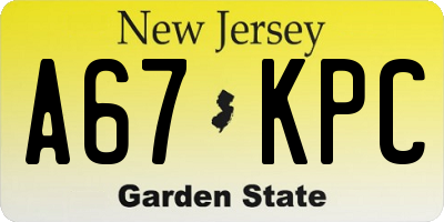 NJ license plate A67KPC